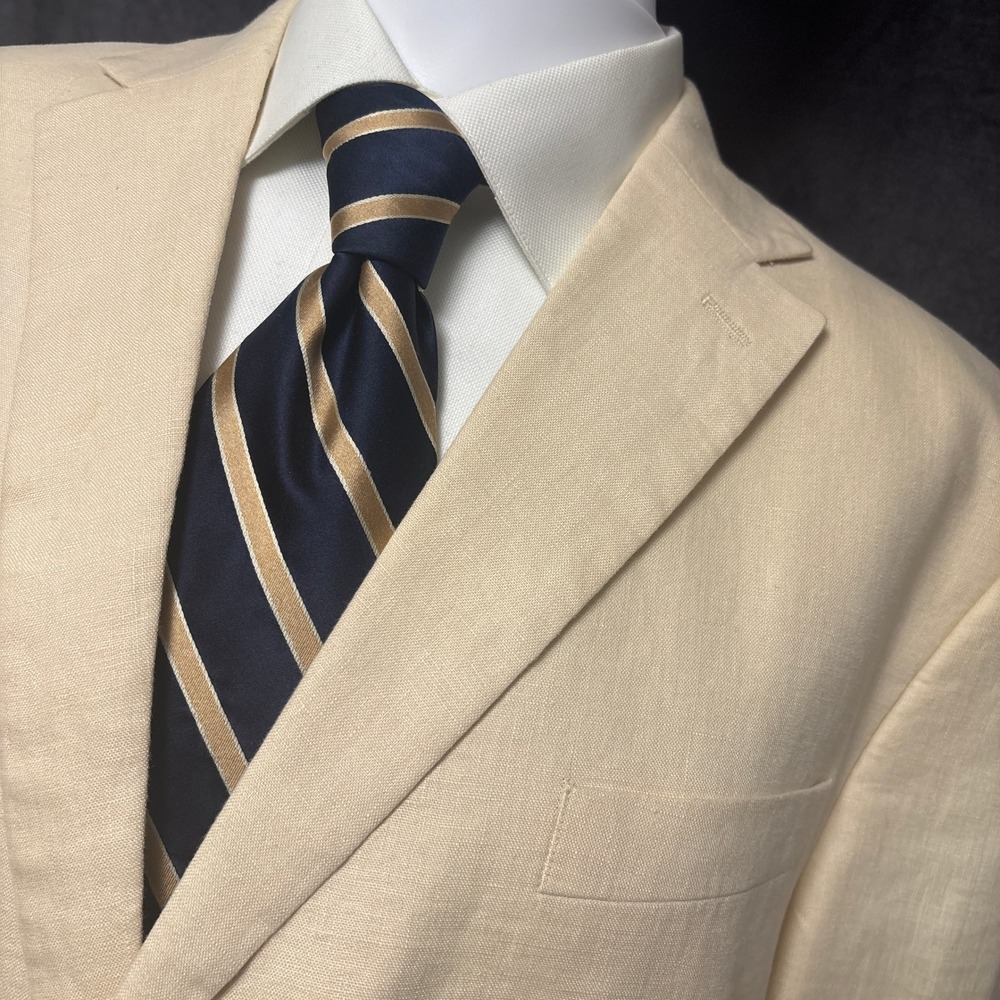 Lauren Ralph Lauren Sport Coat 46R Cream Linen Blazer Jacket Classic Casual